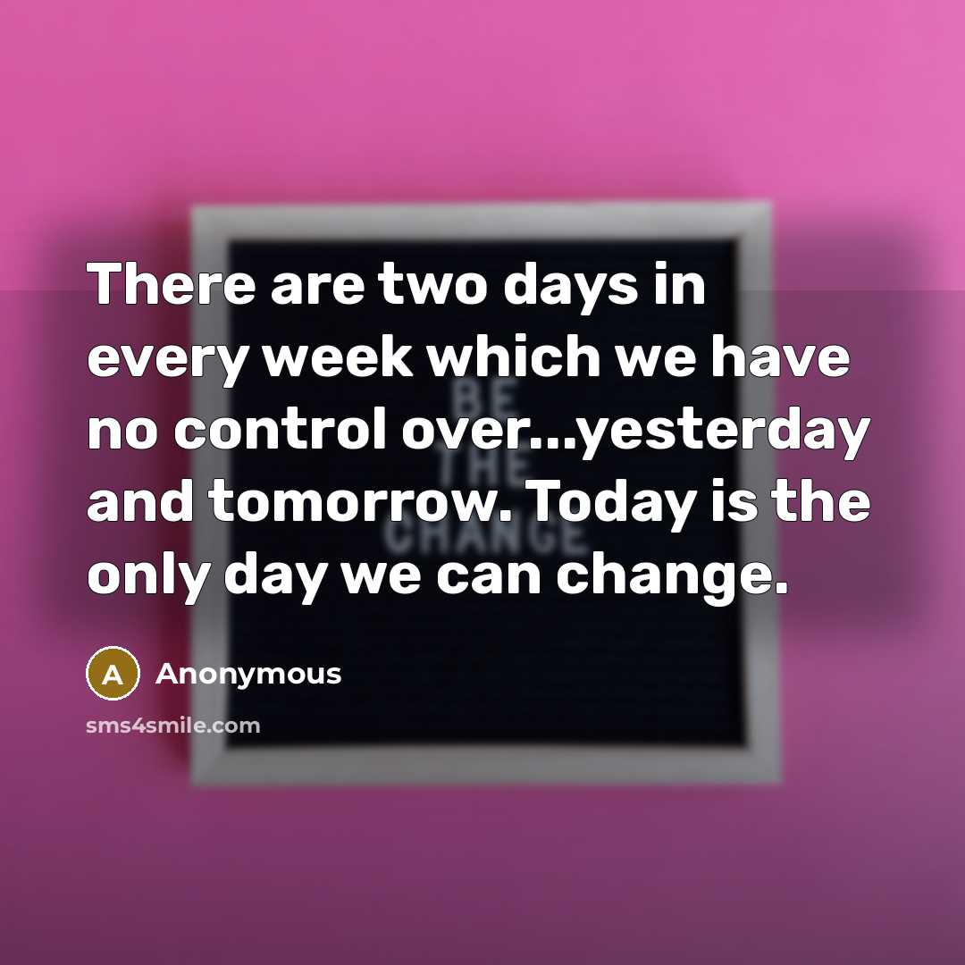 “There are two days in every week which we have no control over...yesterday and tomorrow. Today is the only day we can change.” quote by Anonymous
