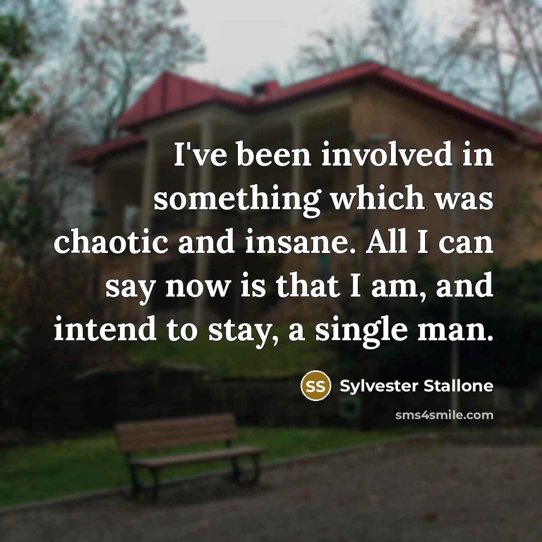 “I've been involved in something which was chaotic and insane. All I can say now is that I am, and intend to stay, a single man.” quote by Sylvester Stallone
