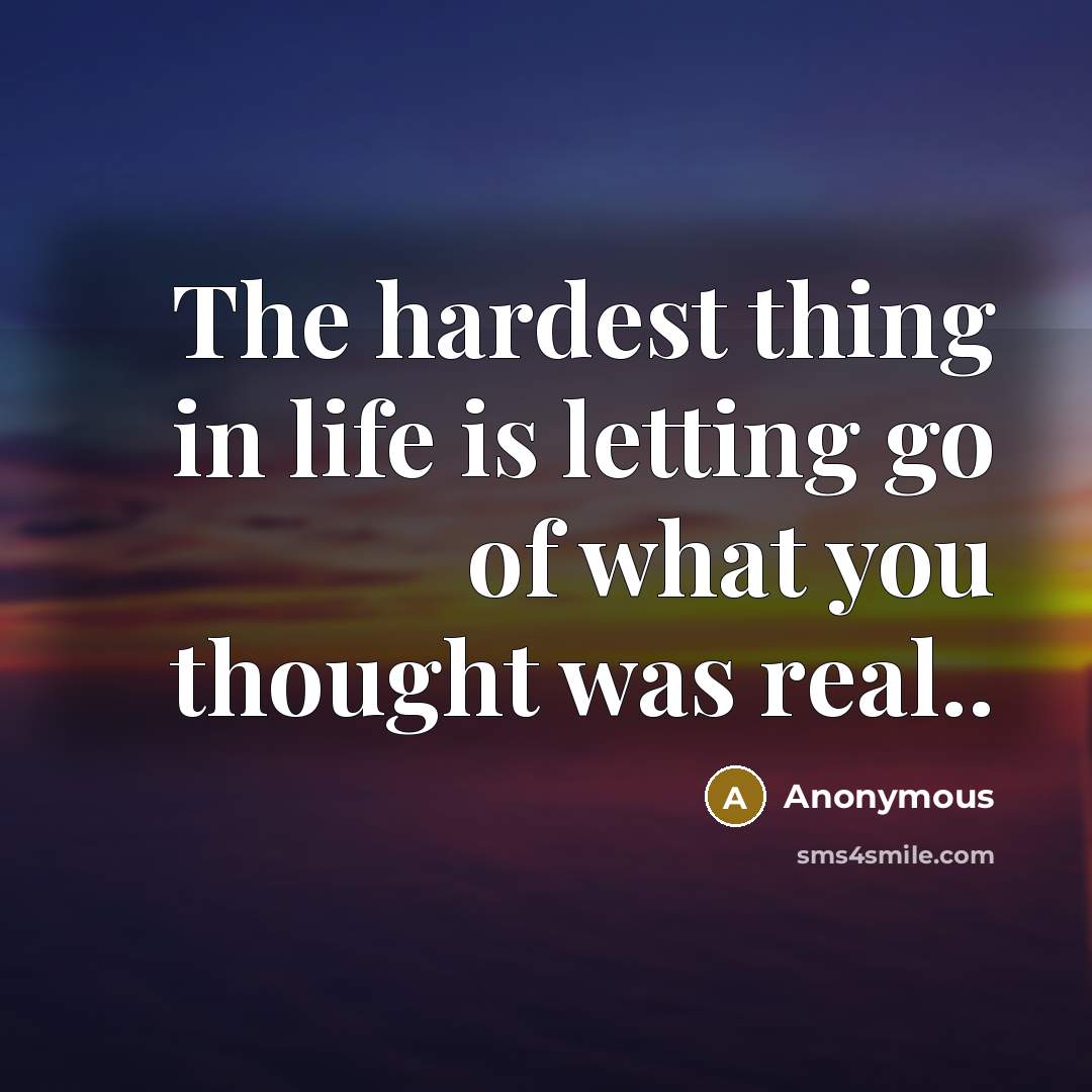 “The hardest thing in life is letting go of what you thought was real..” quote by Anonymous