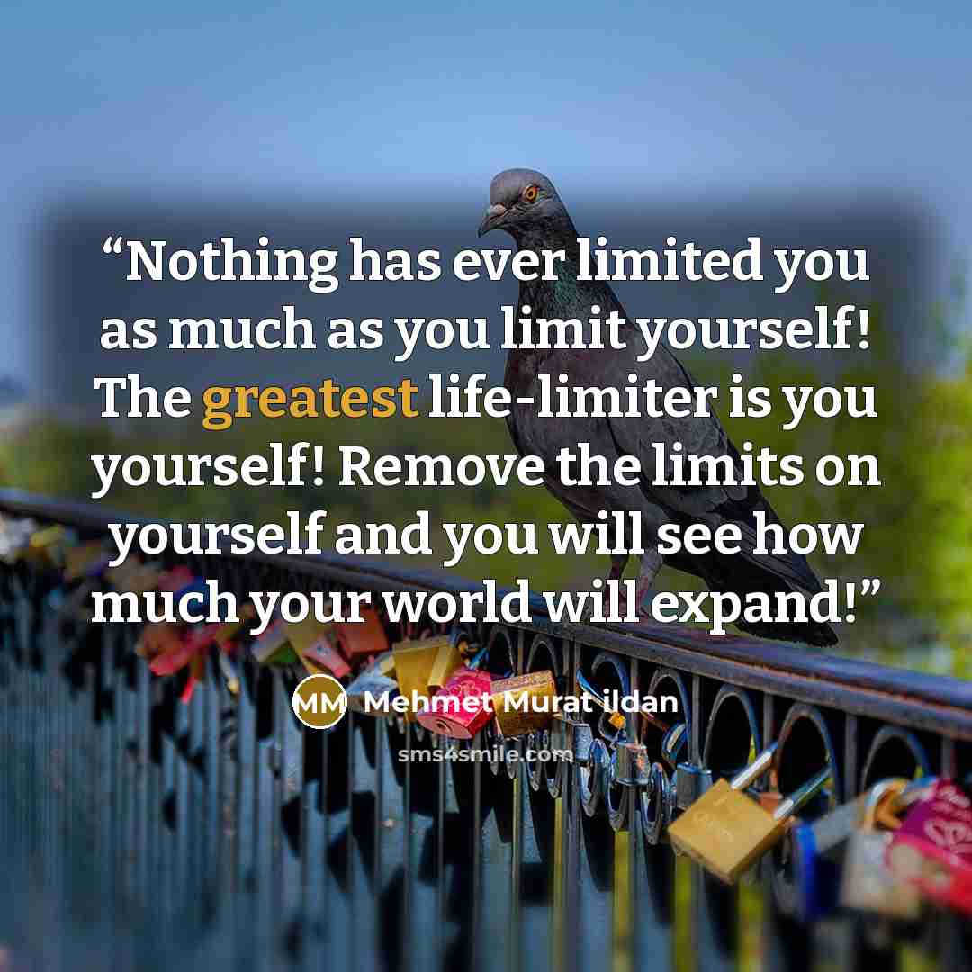 “Nothing has ever limited you as much as you limit yourself! The greatest life-limiter is you yourself! Remove the limits on yourself and you will see how much your world will expand!” quote by Mehmet Murat ildan