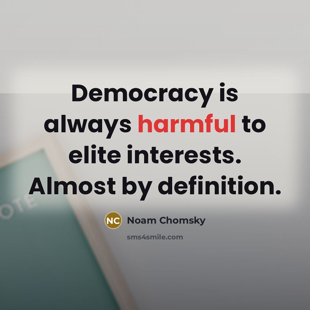 “Democracy is always harmful to elite interests. Almost by definition.” quote by Noam Chomsky