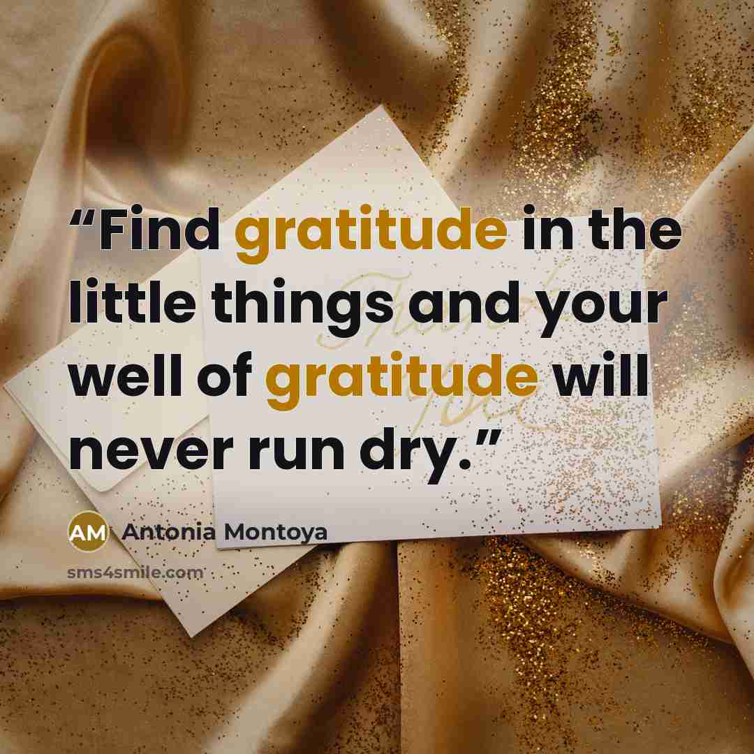 “Find gratitude in the little things and your well of gratitude will never run dry.” quote by Antonia Montoya
