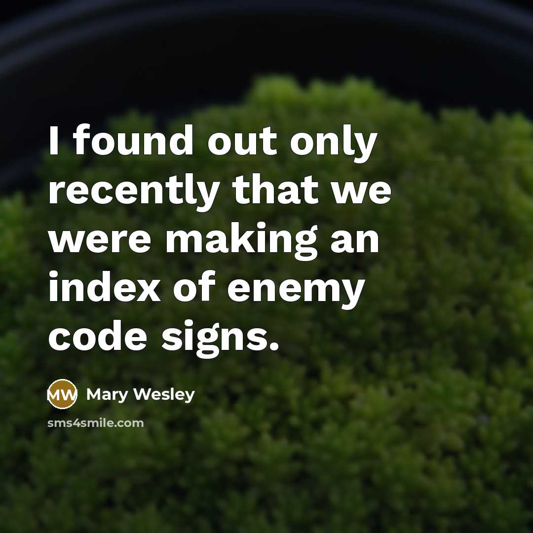 “I found out only recently that we were making an index of enemy code signs.” quote by Mary Wesley
