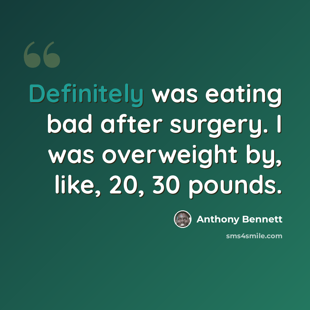 “Definitely was eating bad after surgery. I was overweight by, like, 20, 30 pounds.” quote by Anthony Bennett