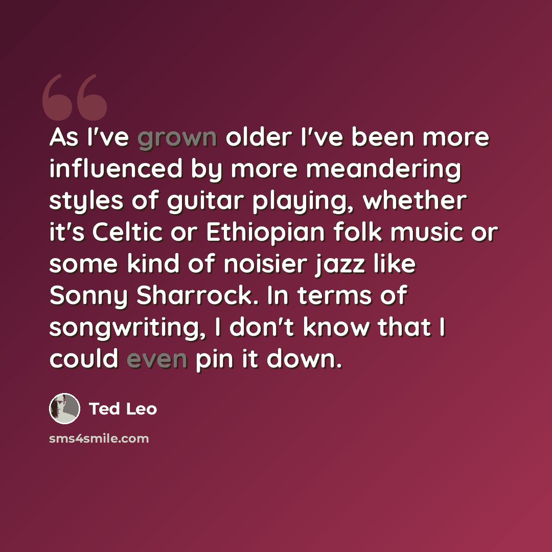 “As I've grown older I've been more influenced by more meandering styles of guitar playing, whether it's Celtic or Ethiopian folk music or some kind of noisier jazz like Sonny Sharrock. In terms of songwriting, I don't know that I could even pin it down.” quote by Ted Leo