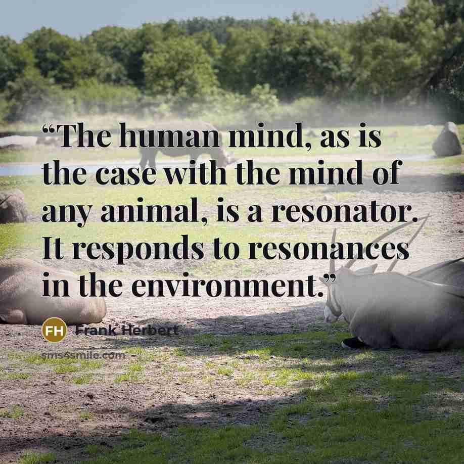 “The human mind, as is the case with the mind of any animal, is a resonator. It responds to resonances in the environment.” quote by Frank Herbert