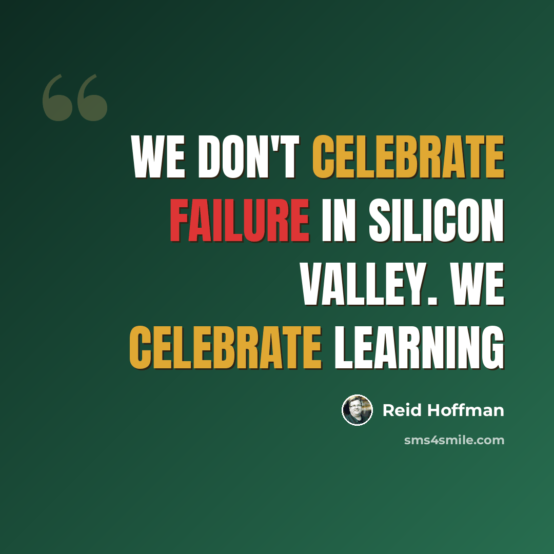 “We don't celebrate failure in Silicon Valley. We celebrate learning” quote by Reid Hoffman