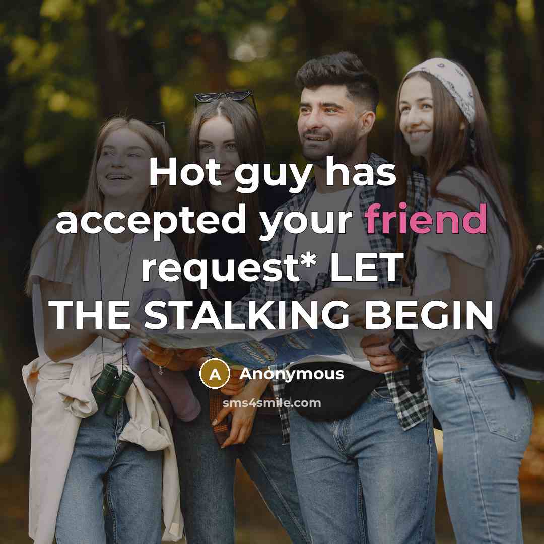 “Hot guy has accepted your friend request* LET THE STALKING BEGIN” quote by Anonymous