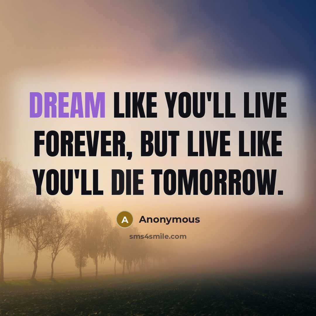 “Dream like you'll live forever, but live like you'll die tomorrow.” quote by Anonymous