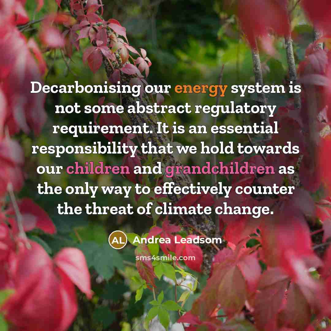 “Decarbonising our energy system is not some abstract regulatory requirement. It is an essential responsibility that we hold towards our children and grandchildren as the only way to effectively counter the threat of climate change.” quote by Andrea Leadsom