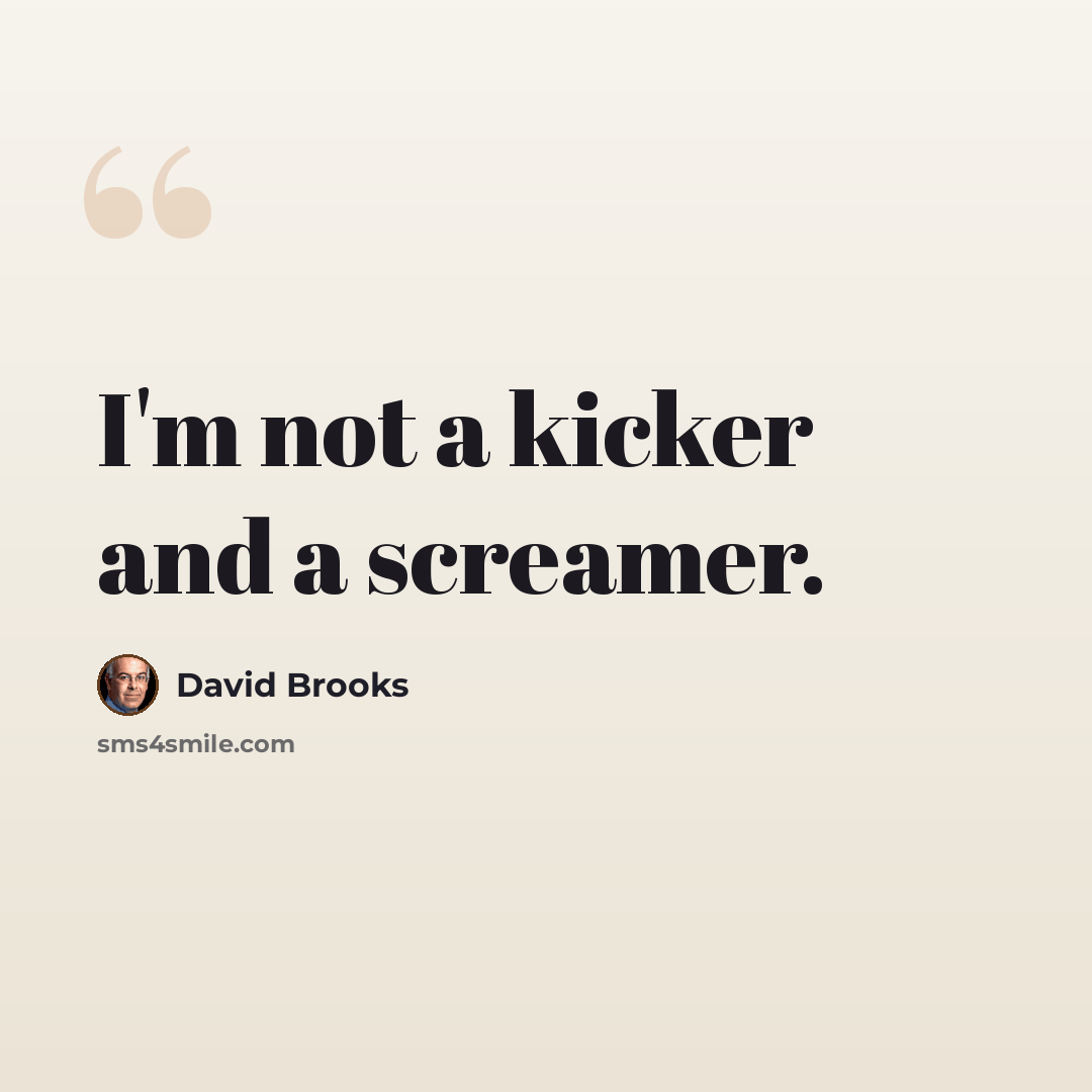 “I'm not a kicker and a screamer.” quote by David Brooks