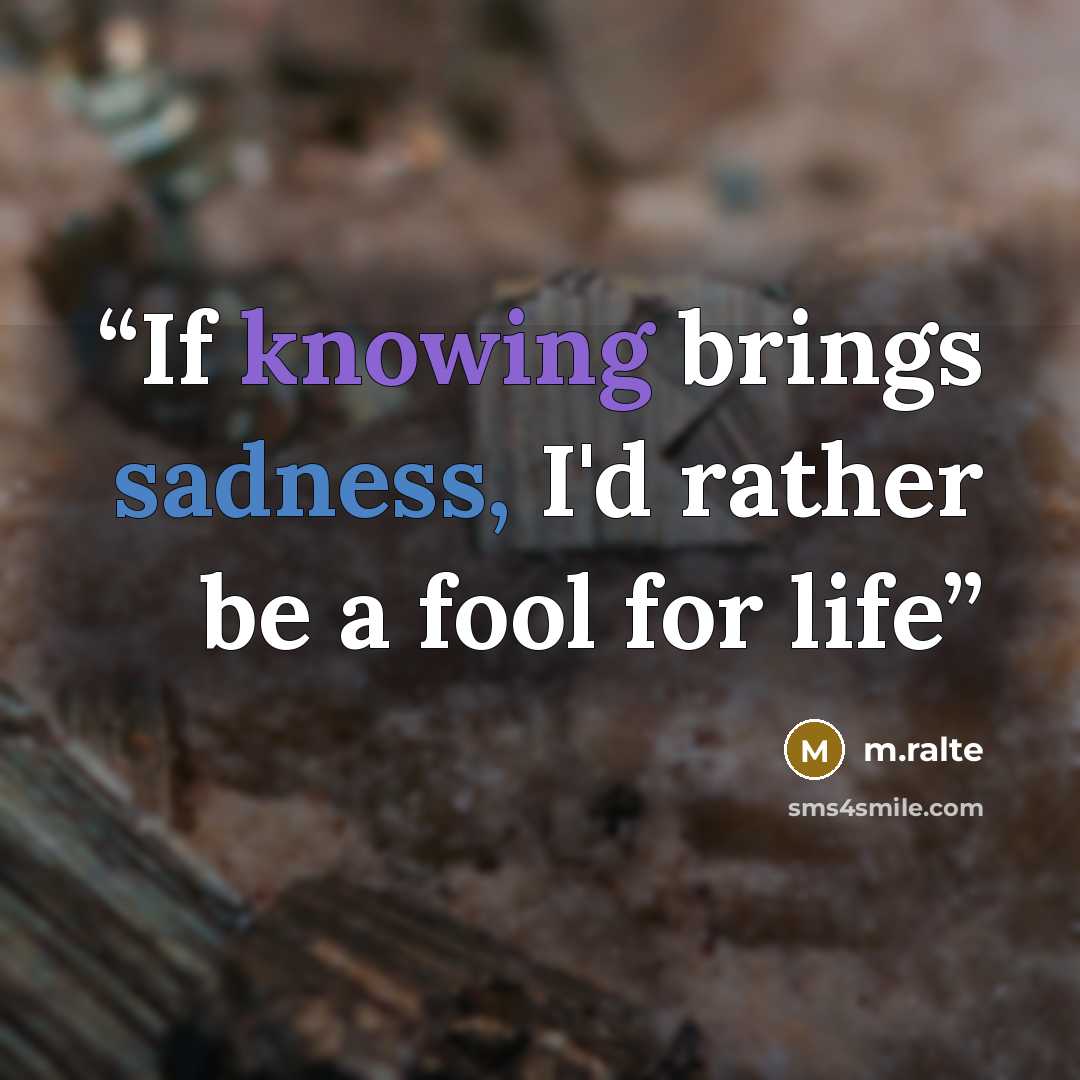 “If knowing brings sadness, I'd rather be a fool for life” quote by m.ralte