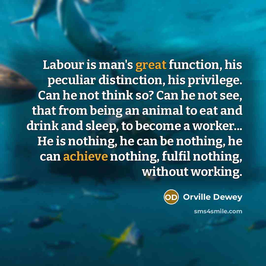 “Labour is man's great function, his peculiar distinction, his privilege. Can he not think so? Can he not see, that from being an animal to eat and drink and sleep, to become a worker... He is nothing, he can be nothing, he can achieve nothing, fulfil nothing, without working.” quote by Orville Dewey