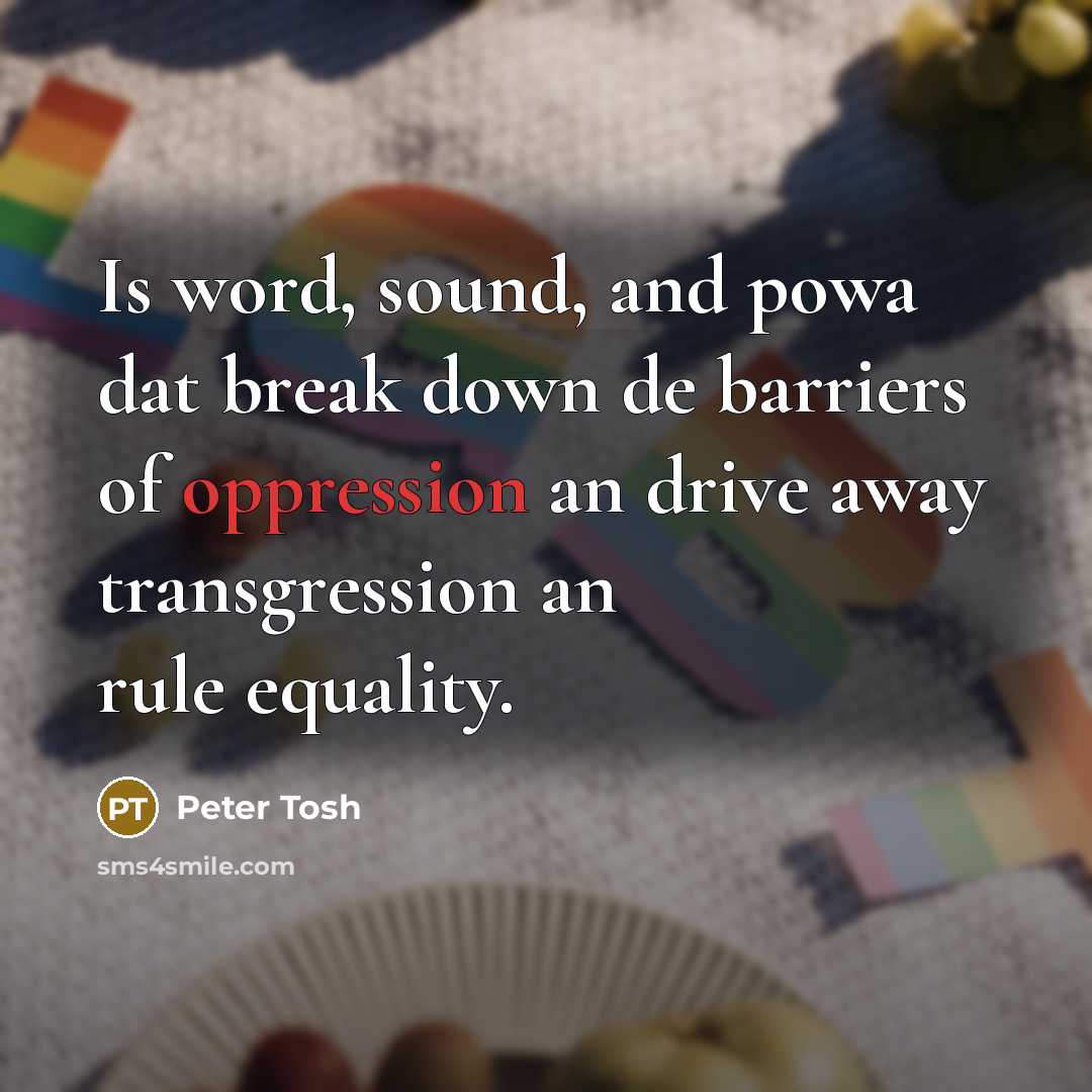 “Is word, sound, and powa dat break down de barriers of oppression an drive away transgression an rule equality.” quote by Peter Tosh