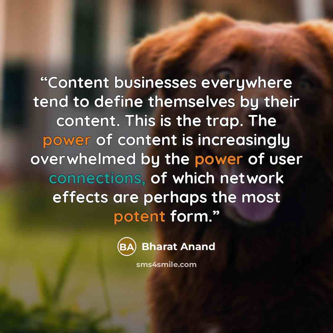 “Content businesses everywhere tend to define themselves by their content. This is the trap. The power of content is increasingly overwhelmed by the power of user connections, of which network effects are perhaps the most potent form.” quote by Bharat Anand