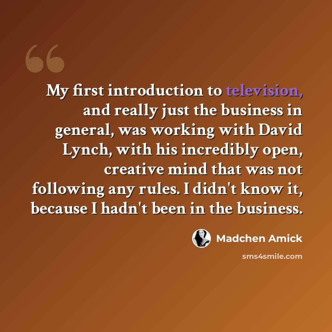 “My first introduction to television, and really just the business in general, was working with David Lynch, with his incredibly open, creative mind that was not following any rules. I didn't know it, because I hadn't been in the business.” quote by Madchen Amick