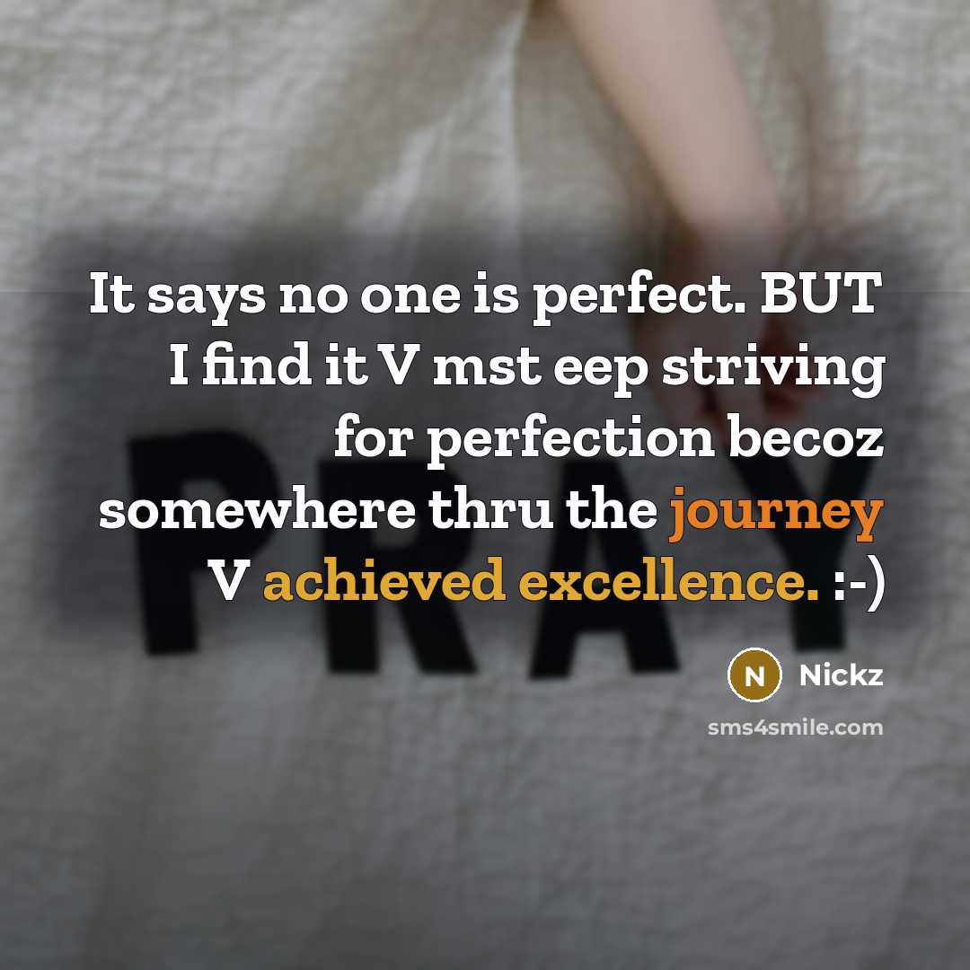 “It says no one is perfect. BUT I find it V mst eep striving for perfection becoz somewhere thru the journey V achieved excellence. :-)” quote by Nickz