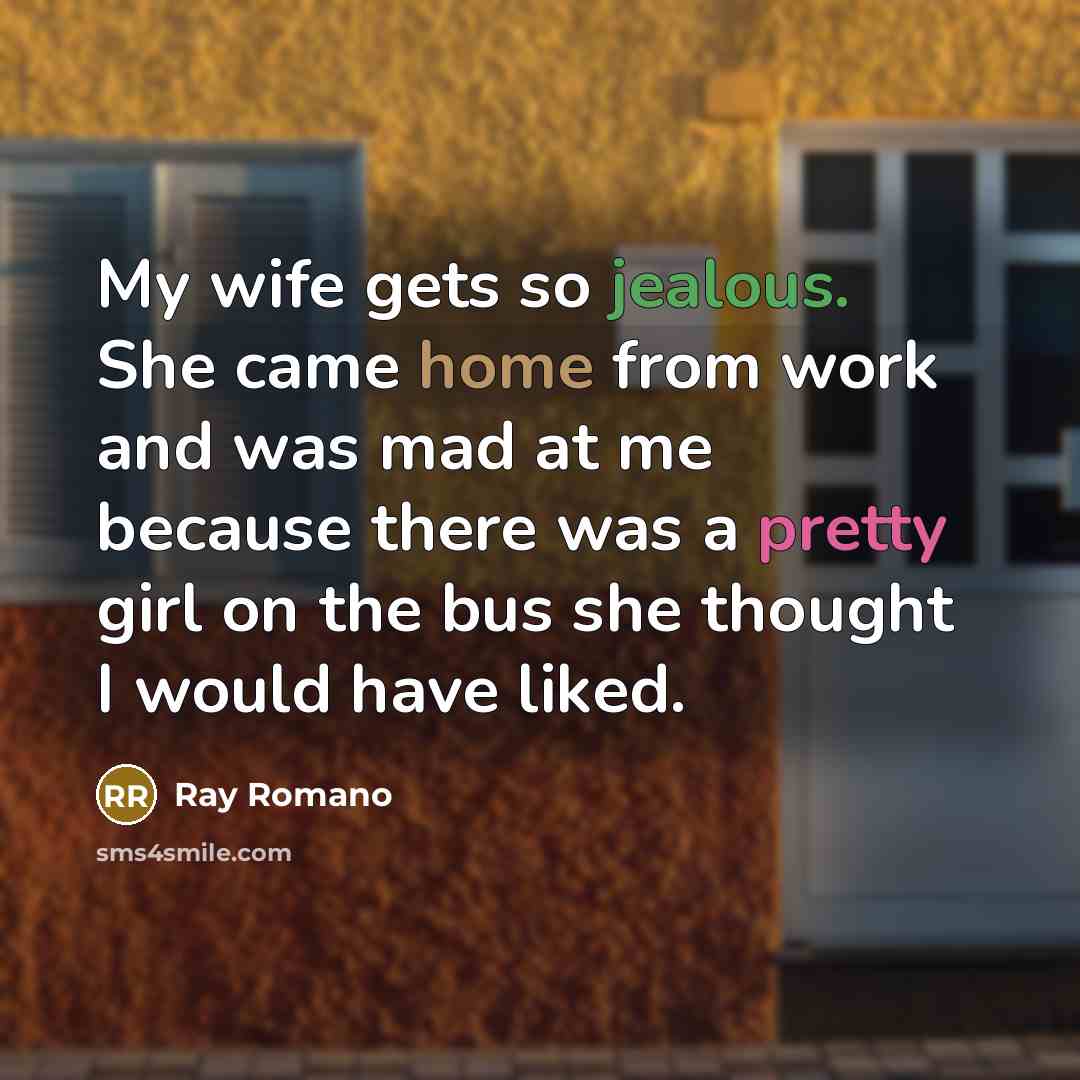 “My wife gets so jealous. She came home from work and was mad at me because there was a pretty girl on the bus she thought I would have liked.” quote by Ray Romano