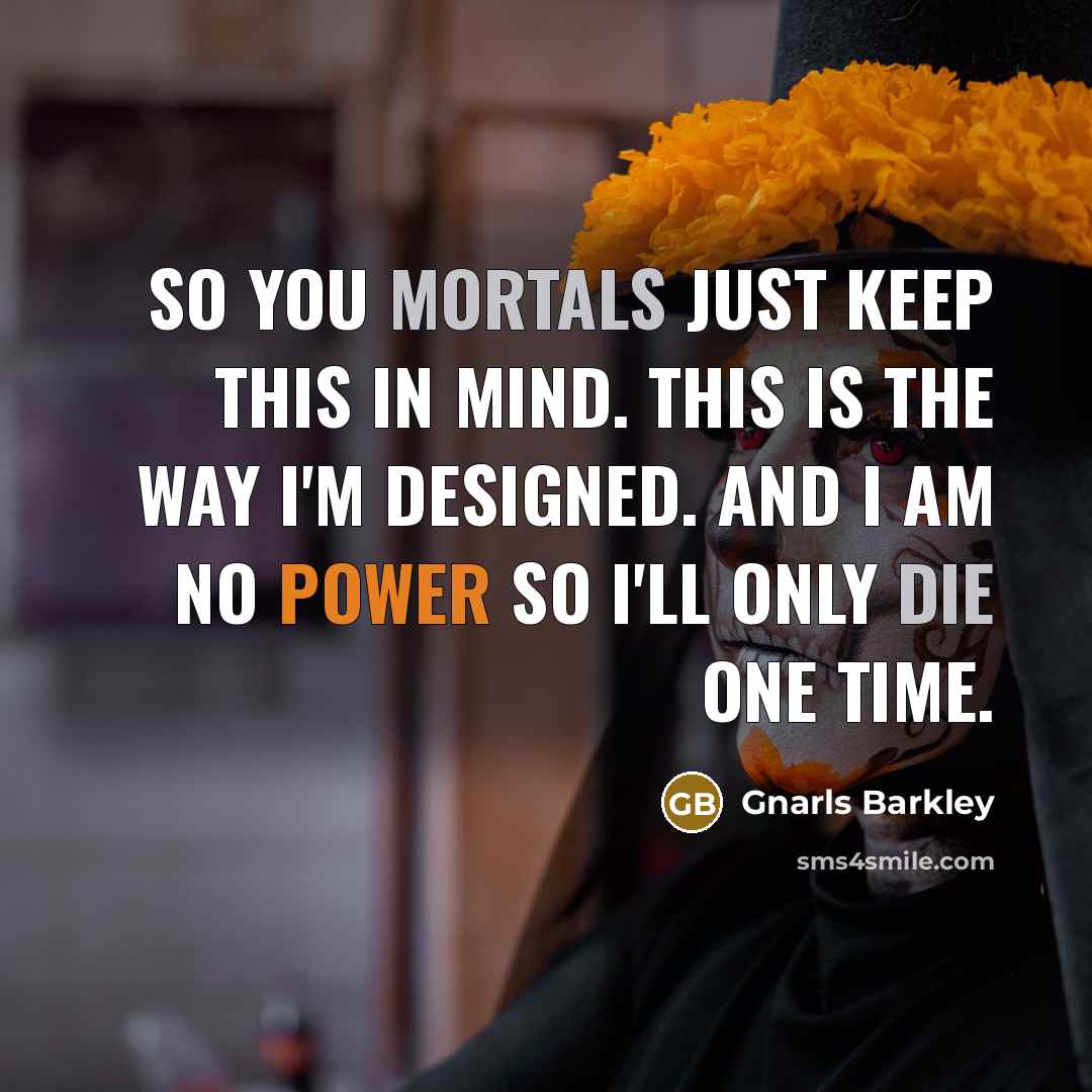 “So you mortals just keep this in mind. This is the way I'm designed. And I am no power so I'll only die one time.” quote by Gnarls Barkley