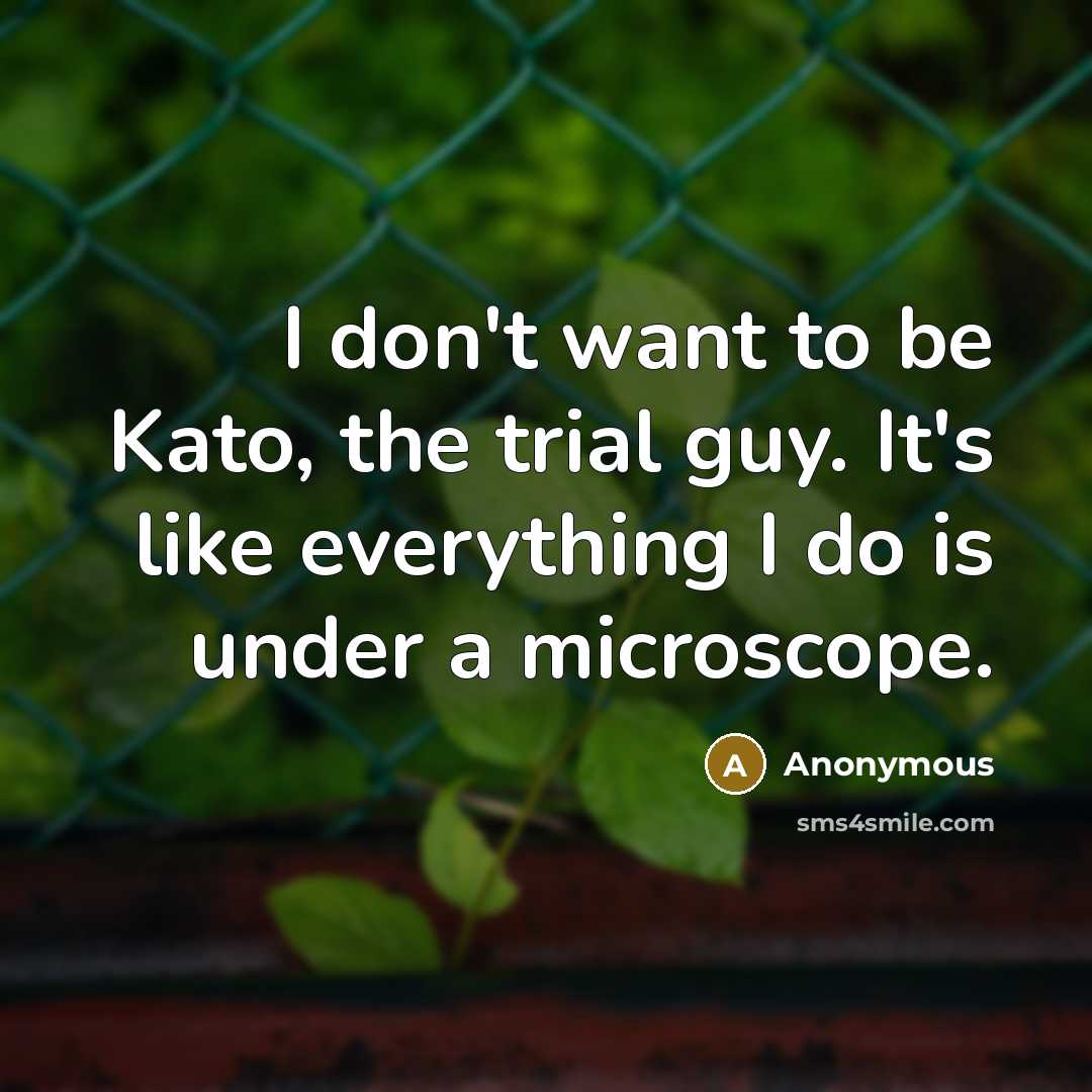 “I don't want to be Kato, the trial guy. It's like everything I do is under a microscope.” quote by Anonymous