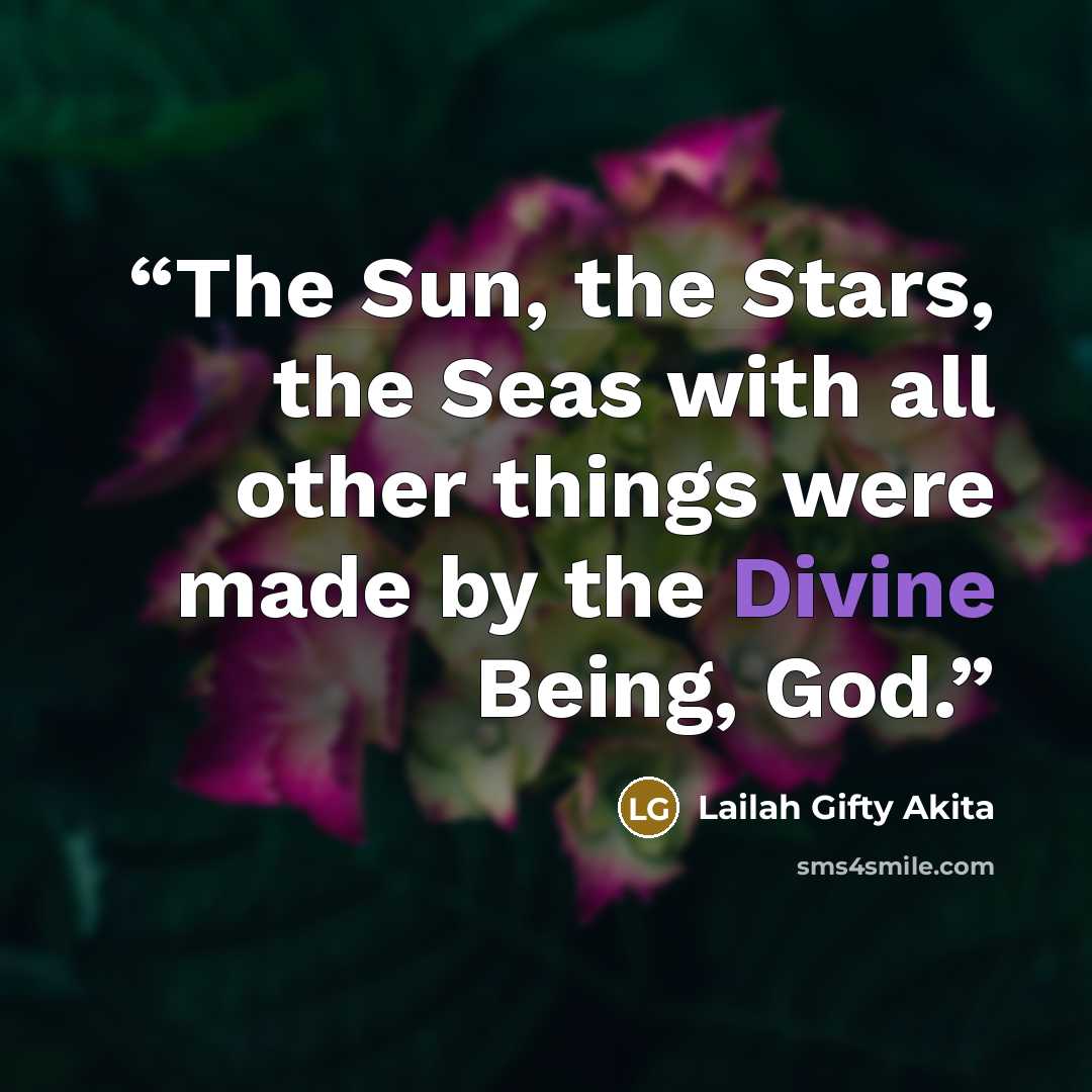 “The Sun, the Stars, the Seas with all other things were made by the Divine Being, God.” quote by Lailah Gifty Akita