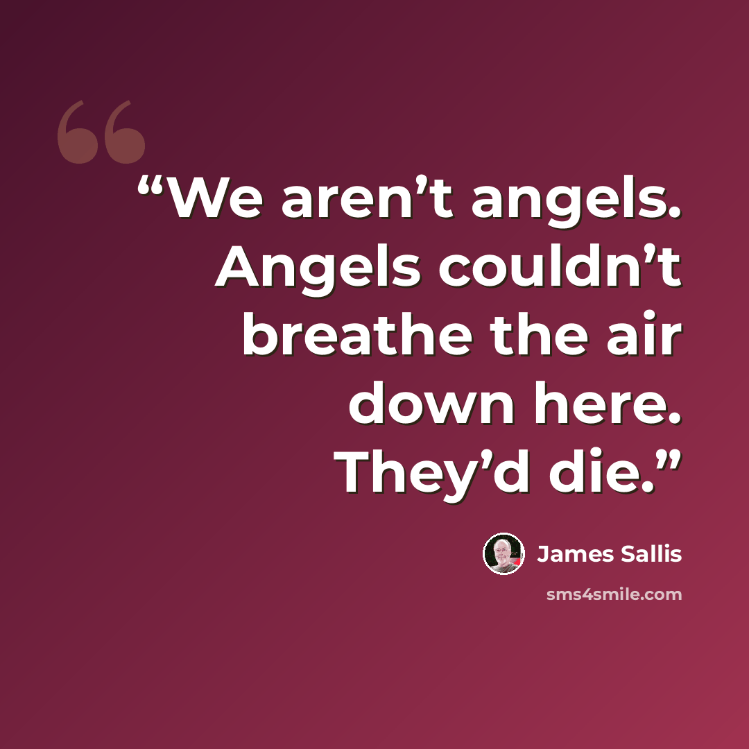 “We aren’t angels. Angels couldn’t breathe the air down here. They’d die.” quote by James Sallis