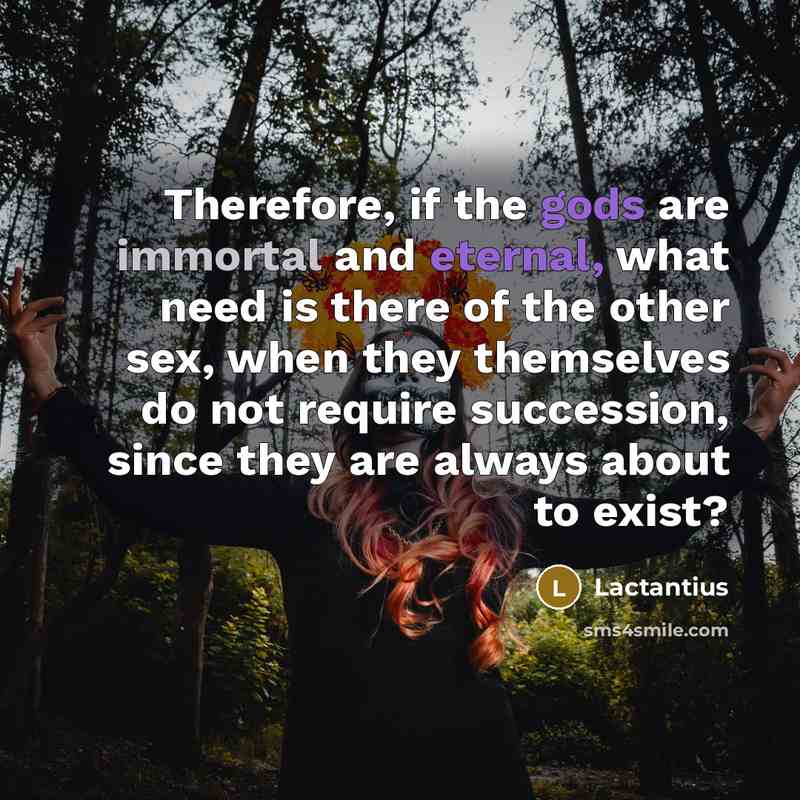 “Therefore, if the gods are immortal and eternal, what need is there of the other sex, when they themselves do not require succession, since they are always about to exist?” quote by Lactantius