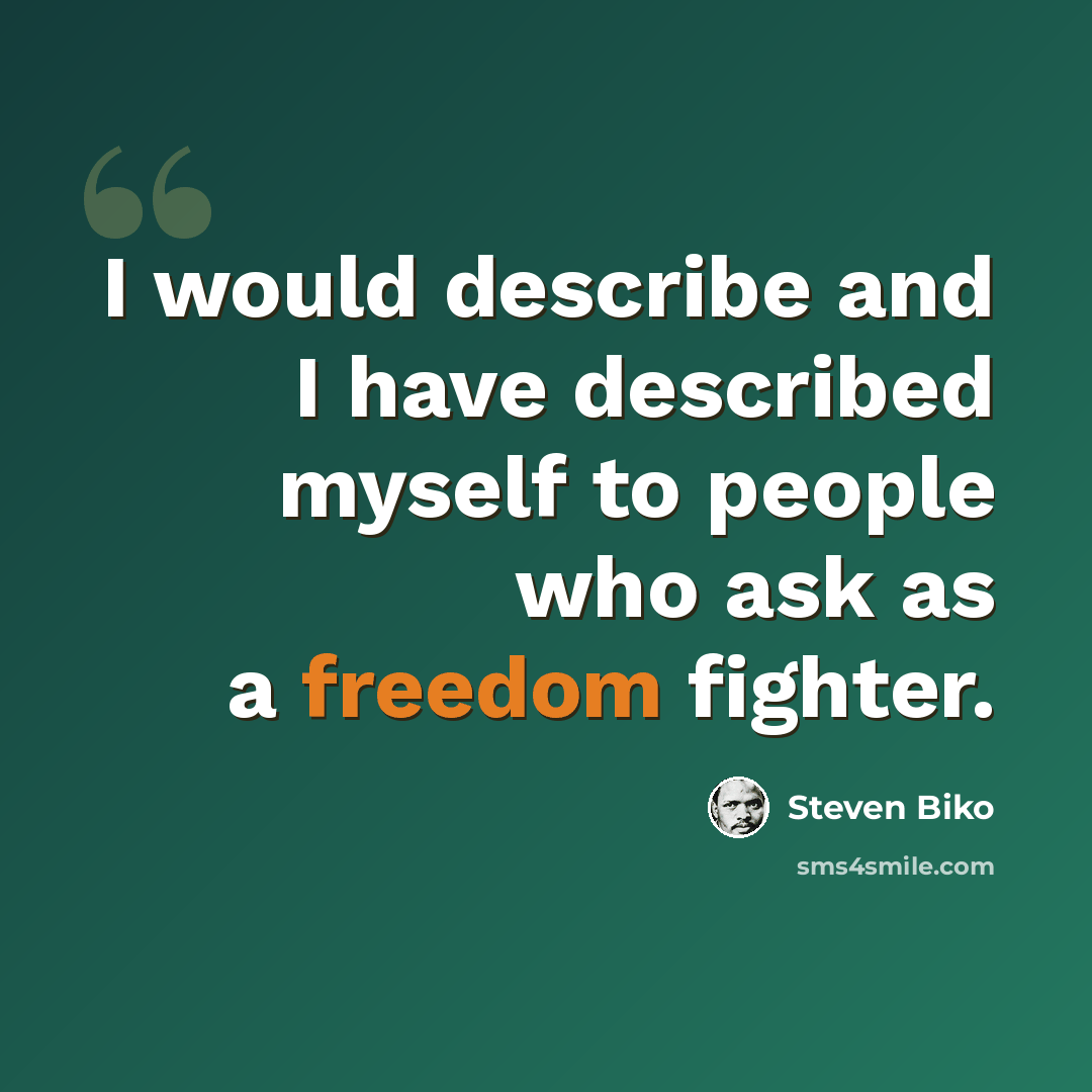 “I would describe and I have described myself to people who ask as a freedom fighter.” quote by Steven Biko