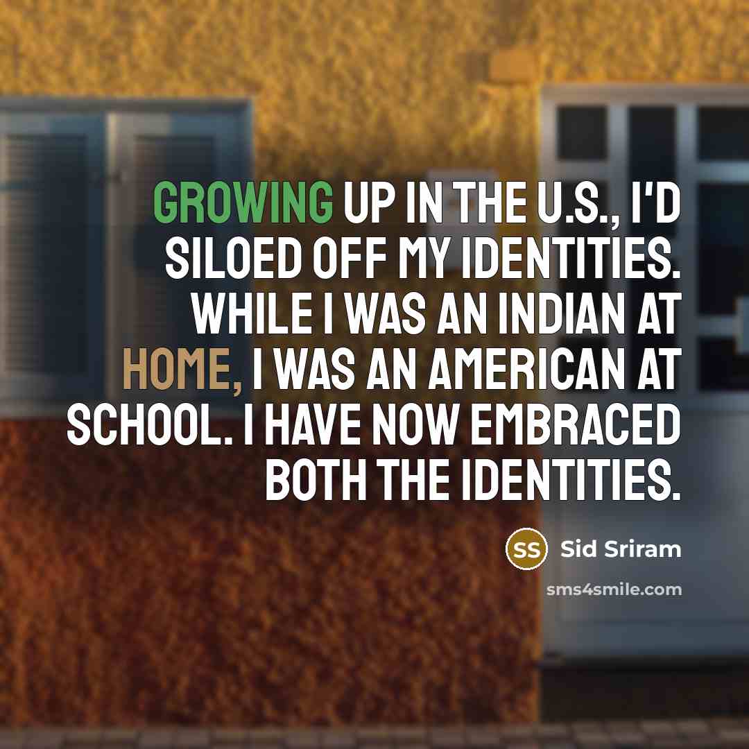 “Growing up in the U.S., I'd siloed off my identities. While I was an Indian at home, I was an American at school. I have now embraced both the identities.” quote by Sid Sriram