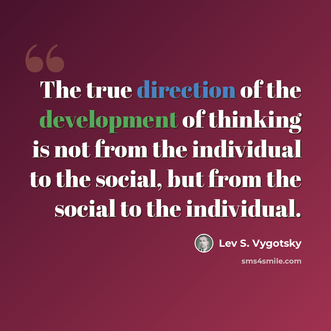 “The true direction of the development of thinking is not from the individual to the social, but from the social to the individual.” quote by Lev S. Vygotsky