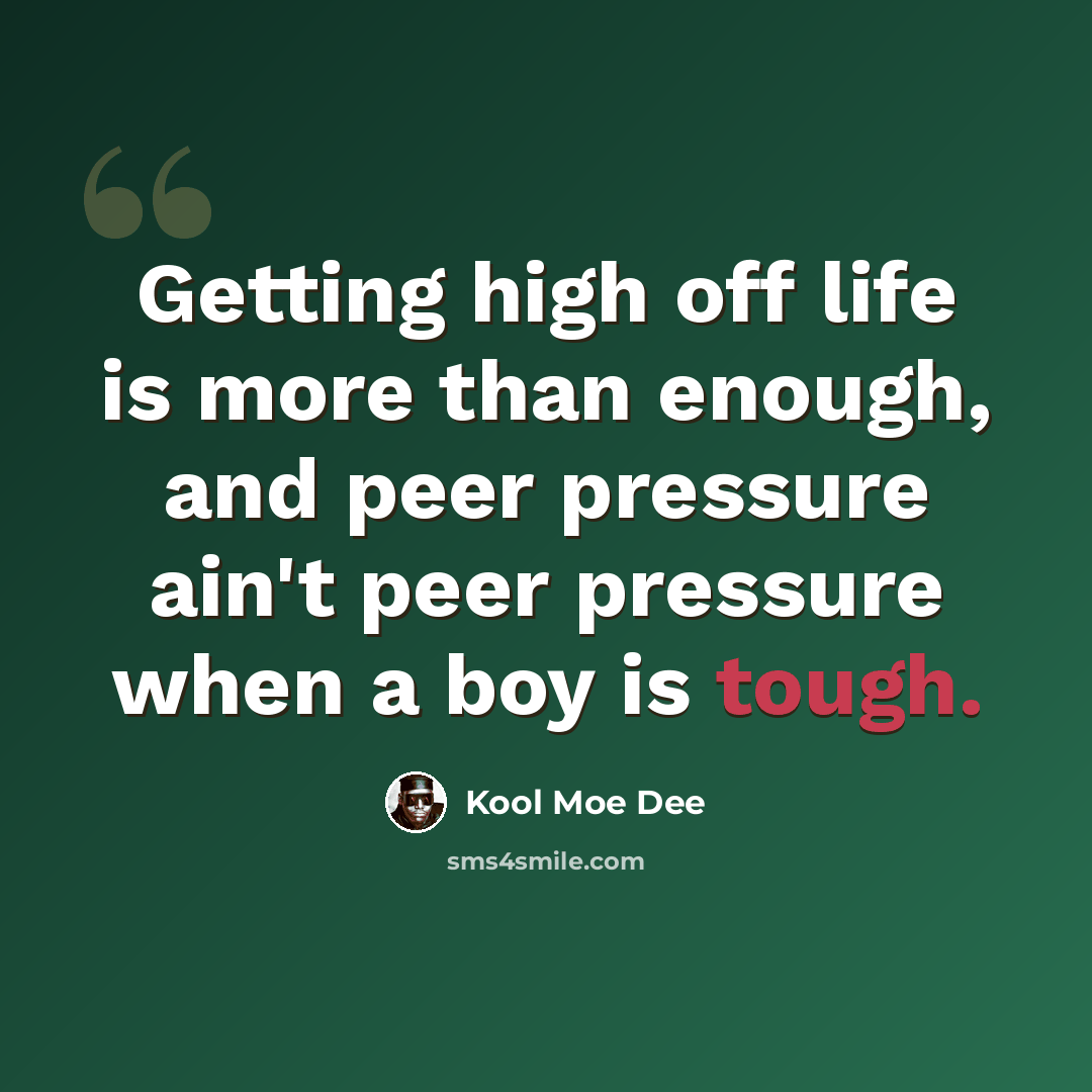 “Getting high off life is more than enough, and peer pressure ain't peer pressure when a boy is tough.” quote by Kool Moe Dee