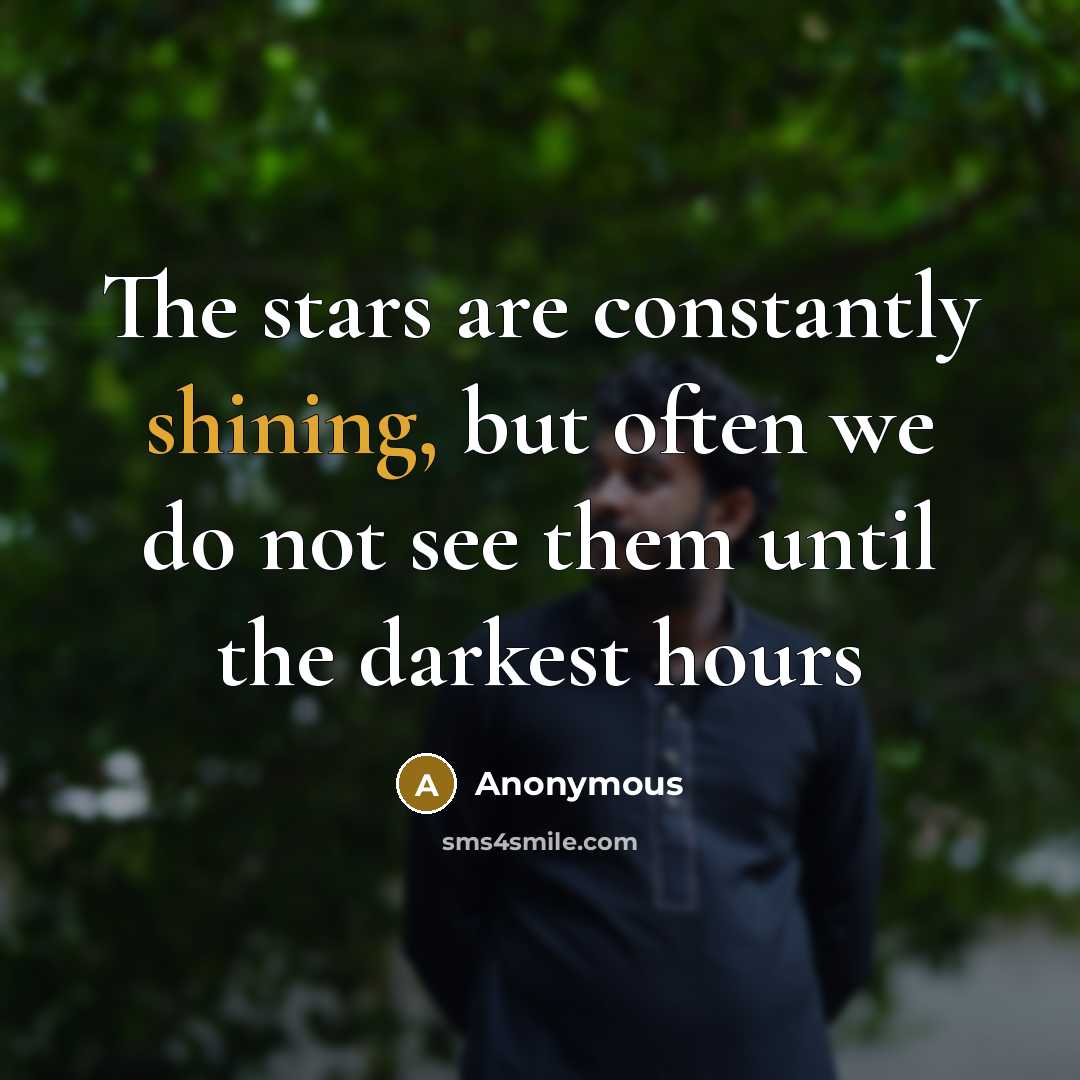 “The stars are constantly shining, but often we do not see them until the darkest hours” quote by Anonymous