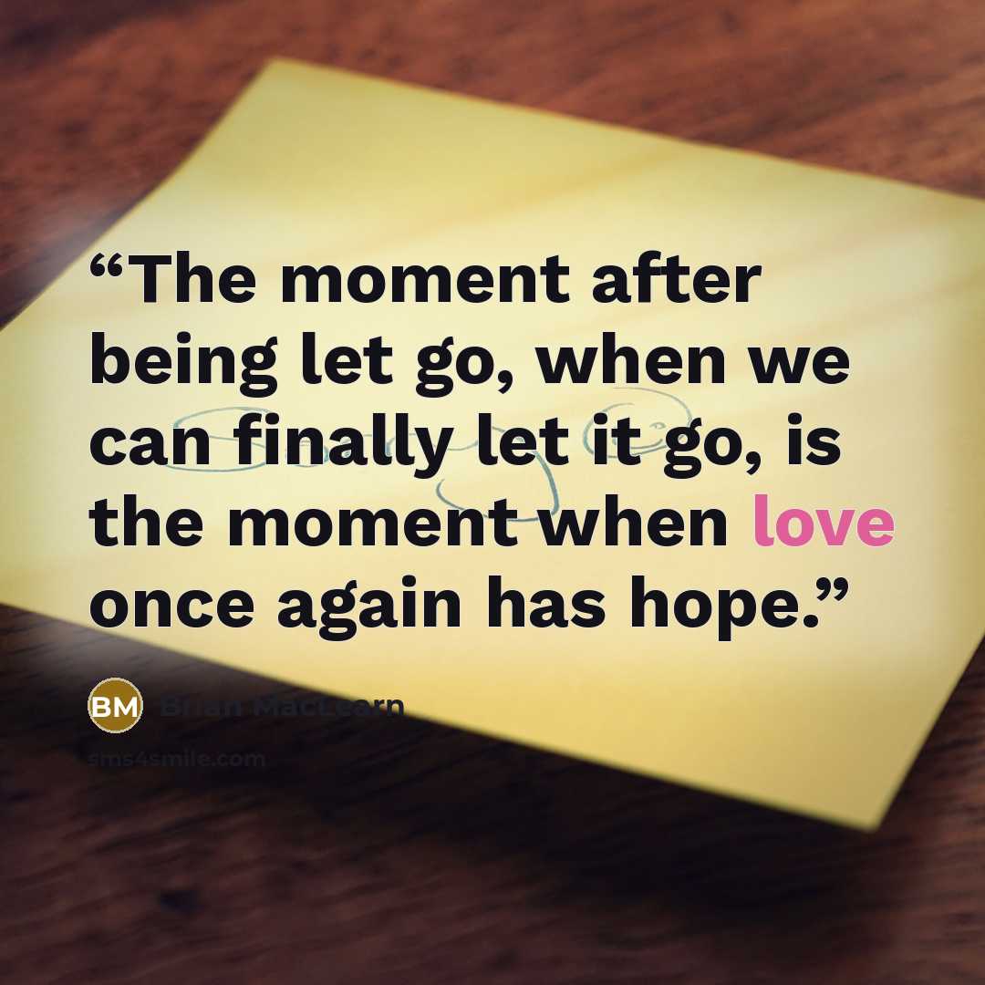 “The moment after being let go, when we can finally let it go, is the moment when love once again has hope.” quote by Brian MacLearn