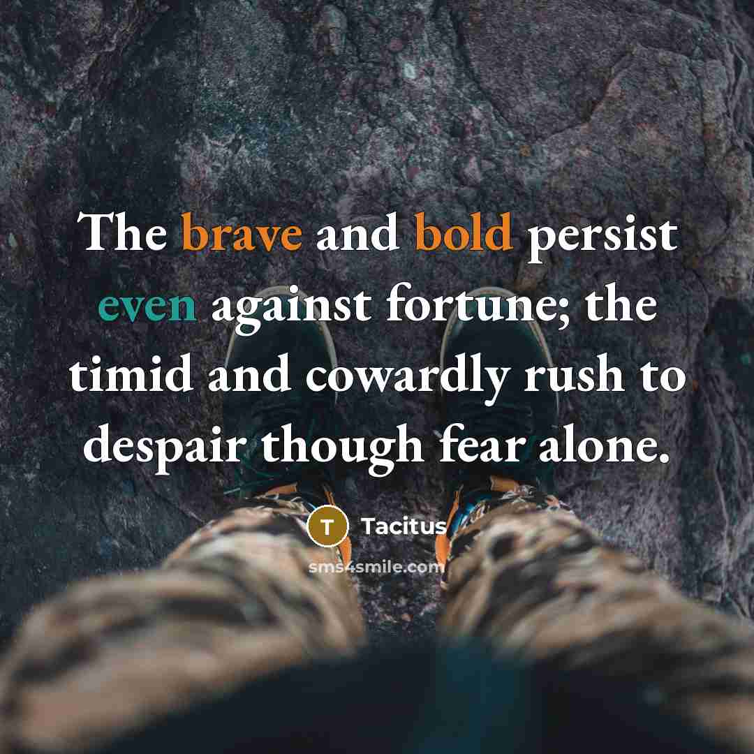 “The brave and bold persist even against fortune; the timid and cowardly rush to despair though fear alone.” quote by Tacitus