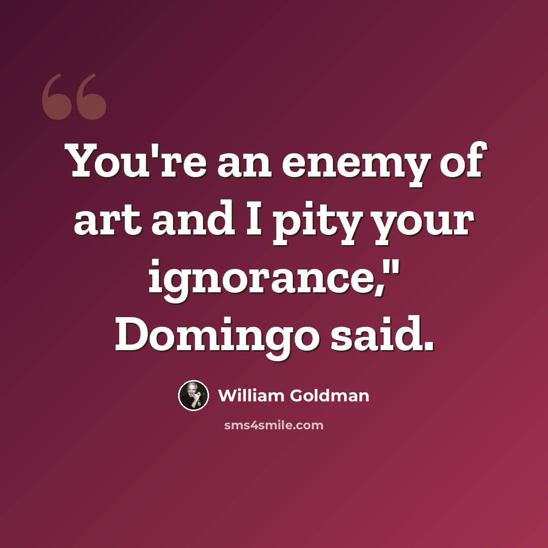 “You're an enemy of art and I pity your ignorance," Domingo said.” quote by William Goldman