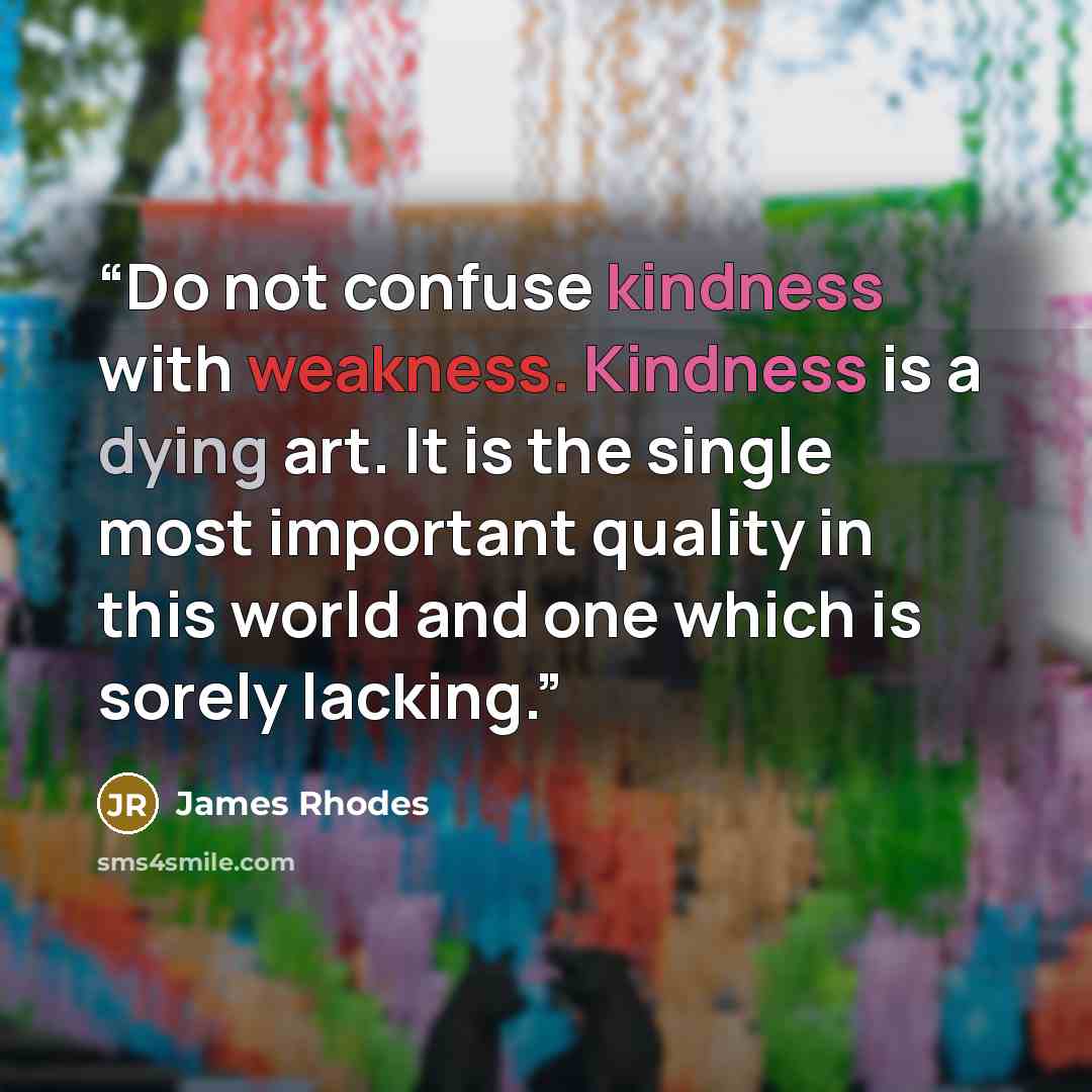 “Do not confuse kindness with weakness. Kindness is a dying art. It is the single most important quality in this world and one which is sorely lacking.” quote by James Rhodes