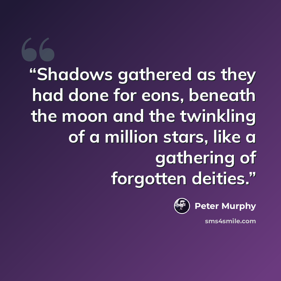 “Shadows gathered as they had done for eons, beneath the moon and the twinkling of a million stars, like a gathering of forgotten deities.” quote by Peter Murphy