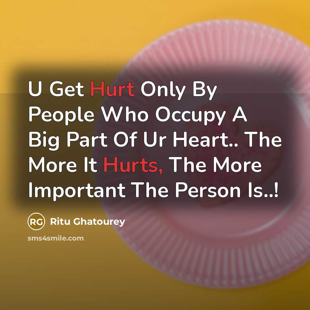 “U Get Hurt Only By People Who Occupy A Big Part Of Ur Heart.. The More It Hurts, The More Important The Person Is..!” quote by Ritu Ghatourey