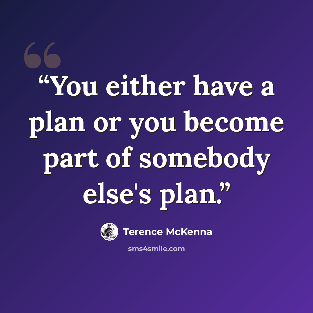 “You either have a plan or you become part of somebody else's plan.” quote by Terence McKenna