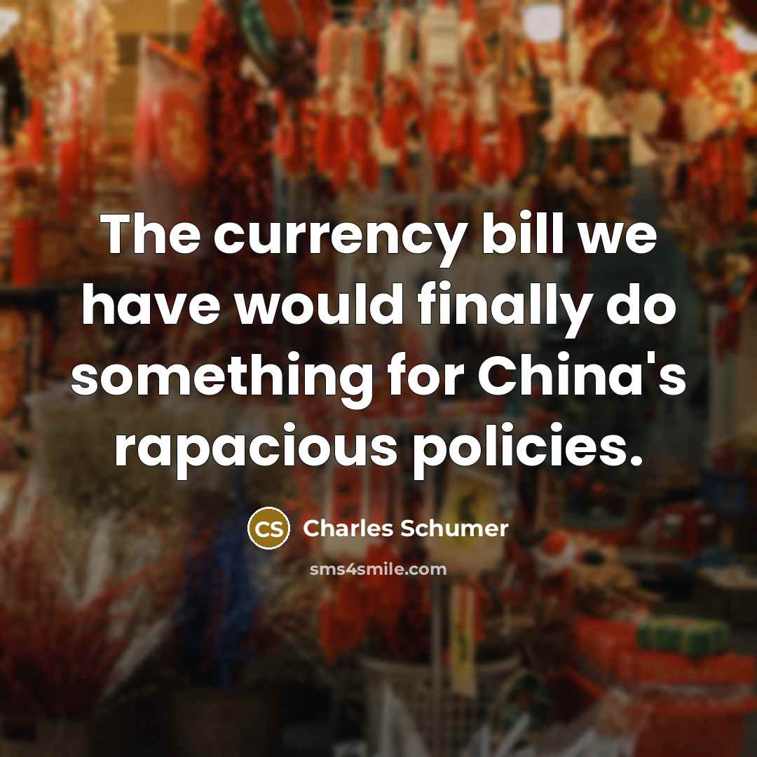 “The currency bill we have would finally do something for China's rapacious policies.” quote by Charles Schumer