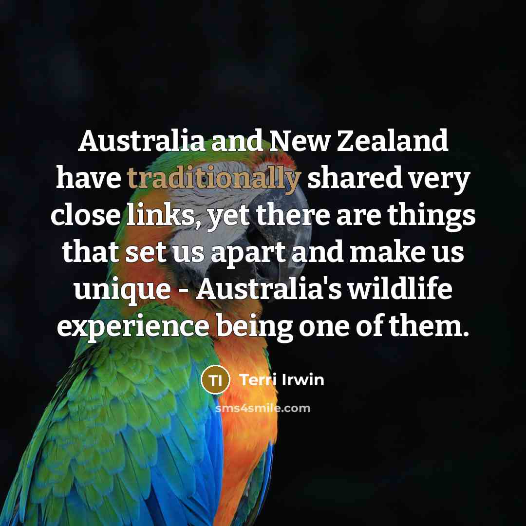“Australia and New Zealand have traditionally shared very close links, yet there are things that set us apart and make us unique - Australia's wildlife experience being one of them.” quote by Terri Irwin