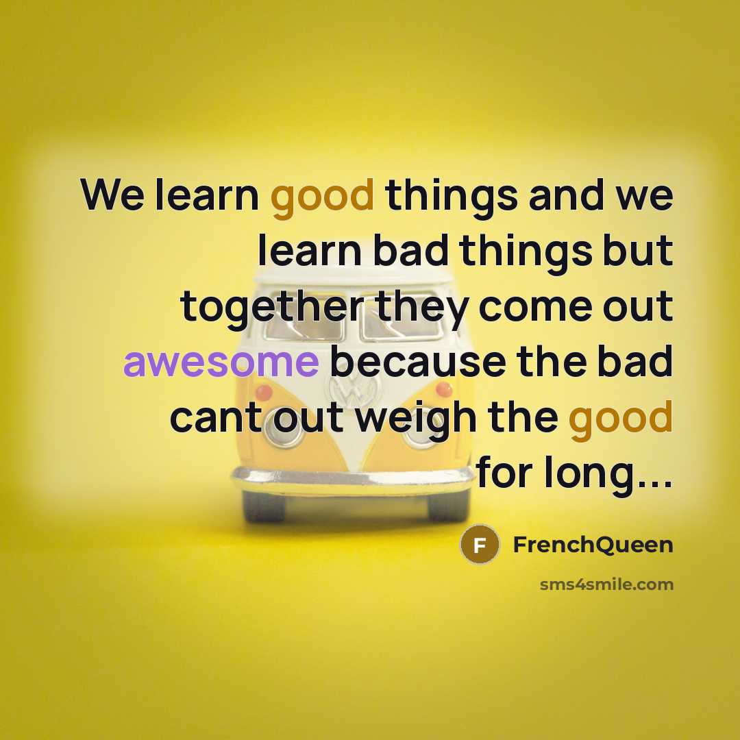 “We learn good things and we learn bad things but together they come out awesome because the bad cant out weigh the good for long...” quote by Frenchqueen