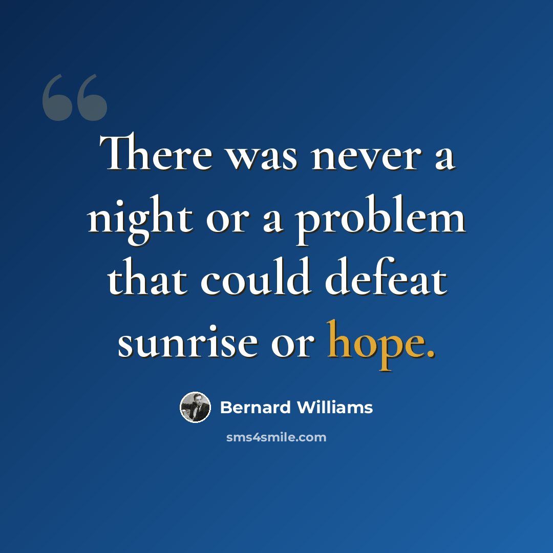 “There was never a night or a problem that could defeat sunrise or hope.” quote by Bernard Williams