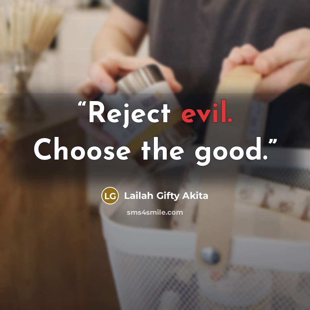 “Reject evil. Choose the good.” quote by Lailah Gifty Akita