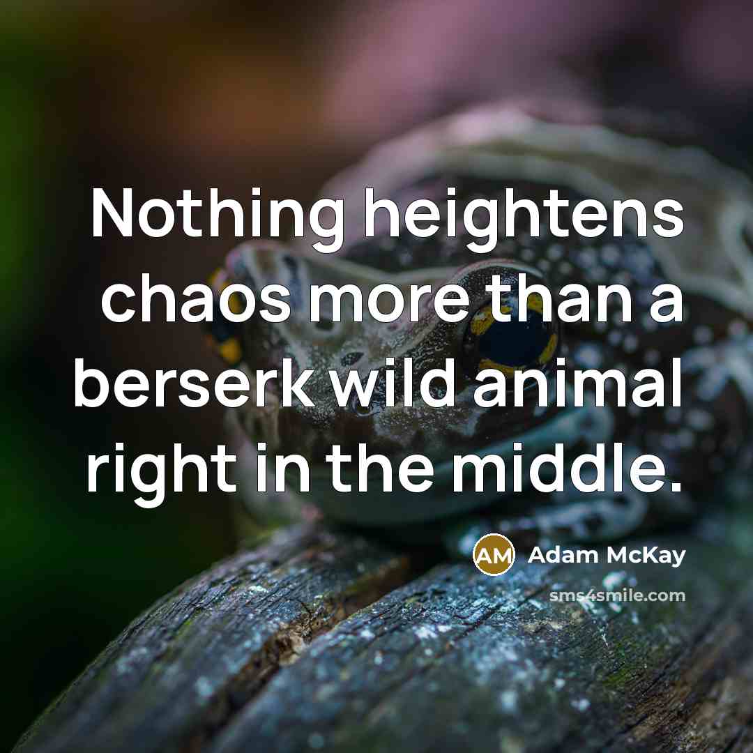 “Nothing heightens chaos more than a berserk wild animal right in the middle.” quote by Adam McKay