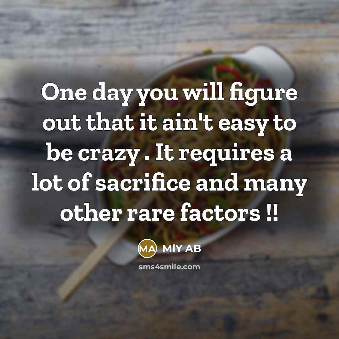 “One day you will figure out that it ain't easy to be crazy . It requires a lot of sacrifice and many other rare factors !!” quote by MlY AB