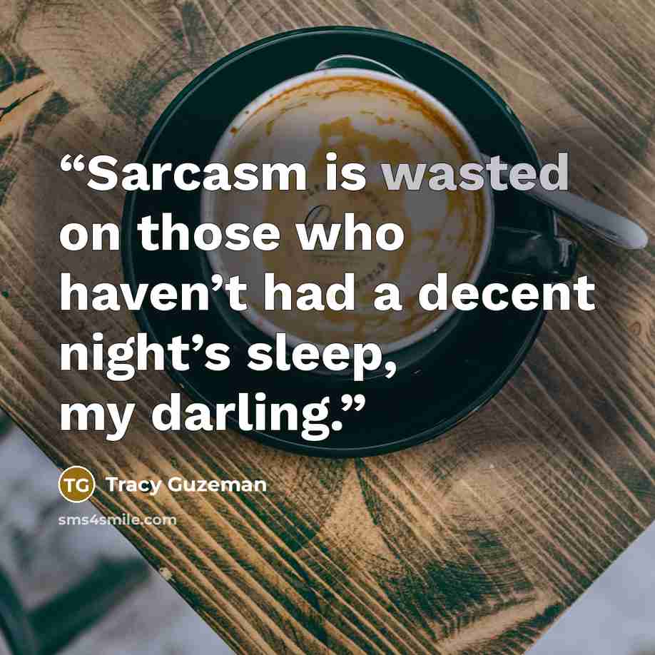 “Sarcasm is wasted on those who haven’t had a decent night’s sleep, my darling.” quote by Tracy Guzeman