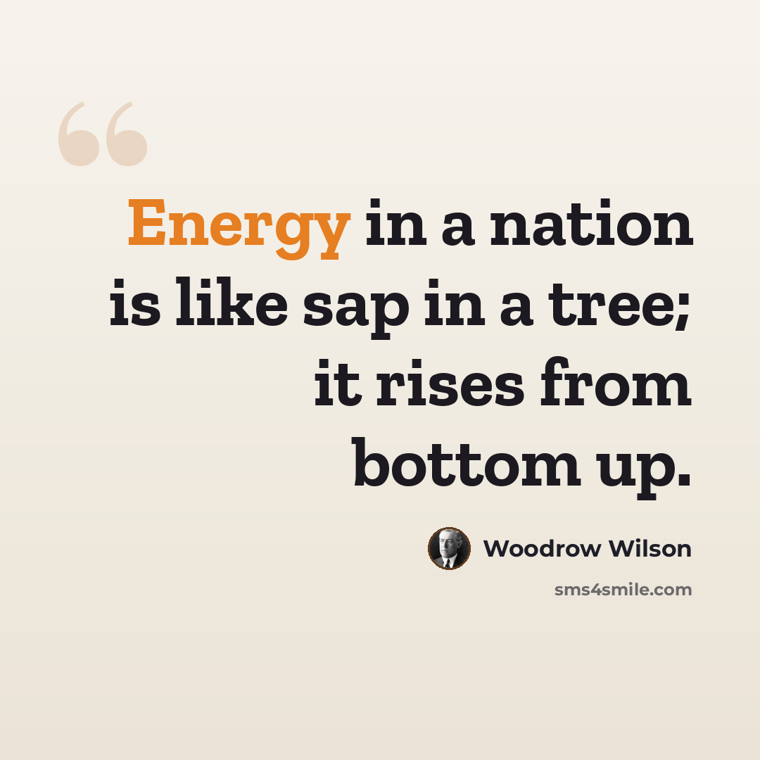“Energy in a nation is like sap in a tree; it rises from bottom up.” quote by Woodrow Wilson