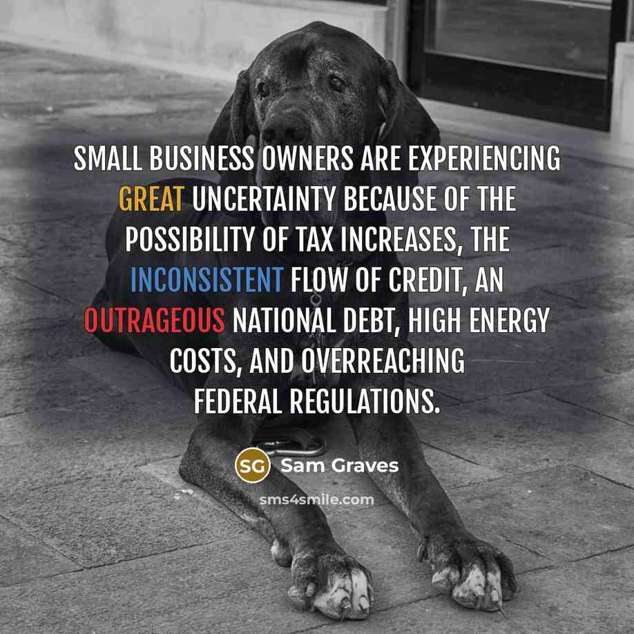 “Small business owners are experiencing great uncertainty because of the possibility of tax increases, the inconsistent flow of credit, an outrageous national debt, high energy costs, and overreaching federal regulations.” quote by Sam Graves