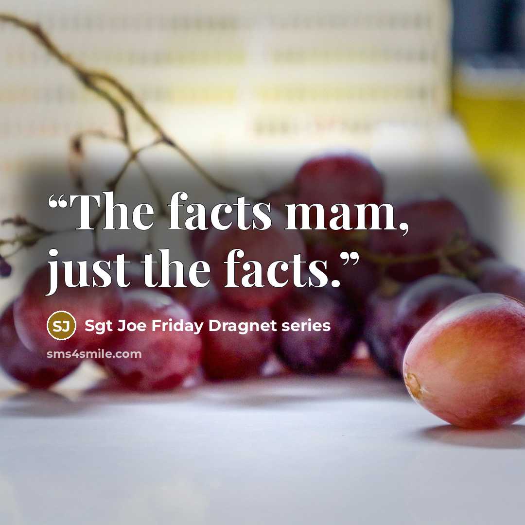“The facts mam, just the facts.” quote by Sgt Joe Friday Dragnet series